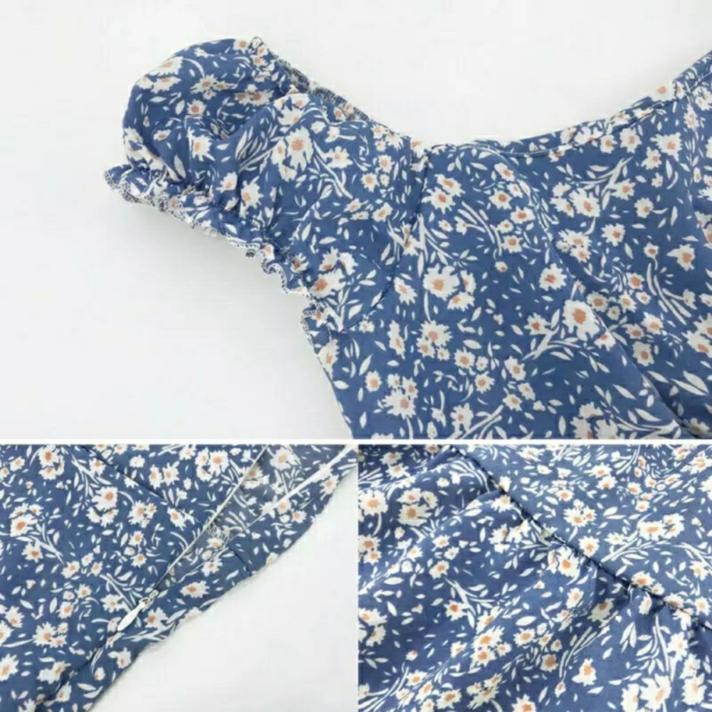 New💫 Blue White Floral Off-the-shoulder Midi - Picture 5 of 8